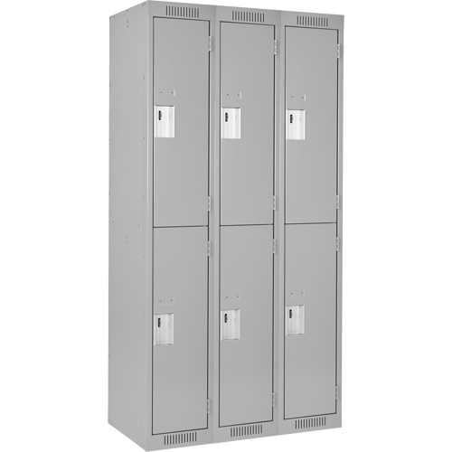 Casiers Clean Line, 2 niveaux, Bloc de 3, 36" x 18" x 72", Acier, Gris, Rivet (assembl&eacute;) Auto-Cam