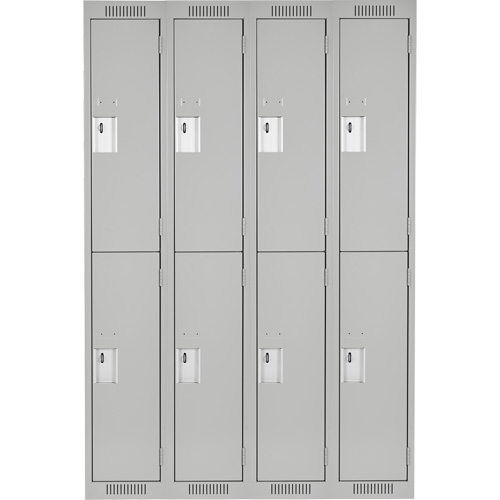 Clean Line Lockers, 2 -tier, Bank of 4, 48" x 18" x 72", Steel, Grey, Rivet (Assembled) Auto-Cam