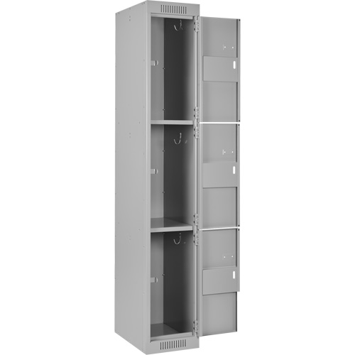 Clean Line Lockers, 3 -tier, Bank of 3, 36" x 18" x 72", Steel, Grey, Rivet (Assembled) Auto-Cam