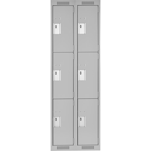 Clean Line Lockers, 3 -tier, Bank of 2, 24" x 18" x 72", Steel, Grey, Rivet (Assembled) Auto-Cam