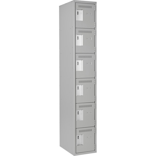 Clean Line Lockerettes, 6 -tier, 12" x 18" x 72", Steel, Grey, Rivet (Assembled) Auto-Cam