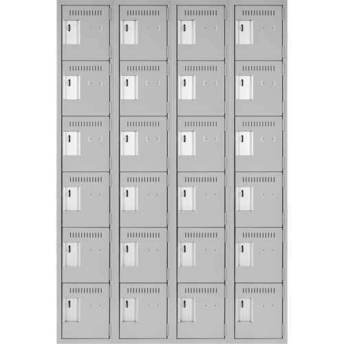 Clean Line Lockerettes, 6 -tier, Bank of 4, 48" x 18" x 72", Steel, Grey, Rivet (Assembled) Auto-Cam