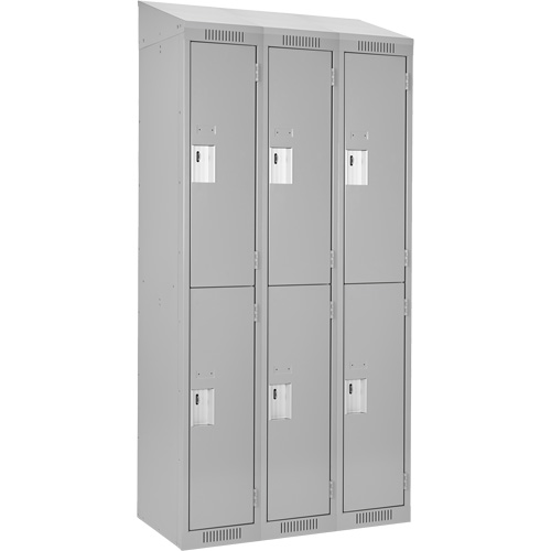 Clean Line Lockers, 2 -tier, Bank of 3, 36" x 18" x 78", Steel, Grey, Rivet (Assembled) Auto-Cam