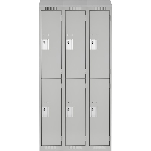 Clean Line Lockers, 2 -tier, Bank of 3, 36" x 18" x 78", Steel, Grey, Rivet (Assembled) Auto-Cam