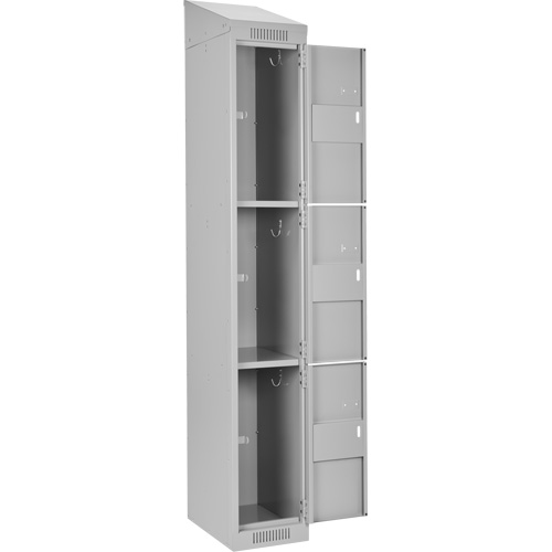 Clean Line Lockers, 3 -tier, Bank of 4, 48" x 18" x 78", Steel, Grey, Rivet (Assembled) Auto-Cam