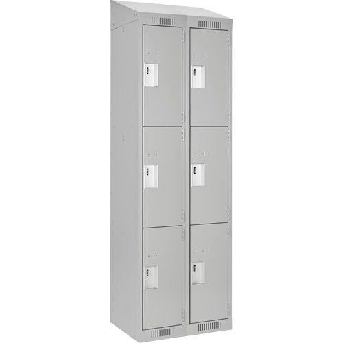 Clean Line Lockers, 3 -tier, Bank of 2, 24" x 18" x 78", Steel, Grey, Rivet (Assembled) Auto-Cam