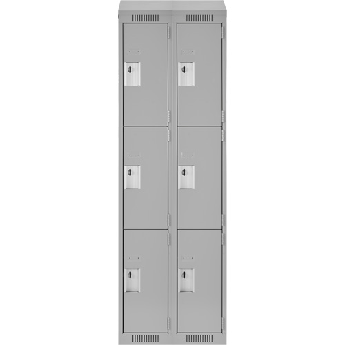 Clean Line Lockers, 3 -tier, Bank of 2, 24" x 18" x 78", Steel, Grey, Rivet (Assembled) Auto-Cam