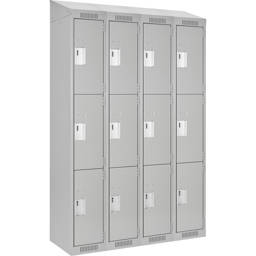 Clean Line Lockers, 3 -tier, Bank of 4, 48" x 18" x 78", Steel, Grey, Rivet (Assembled) Auto-Cam