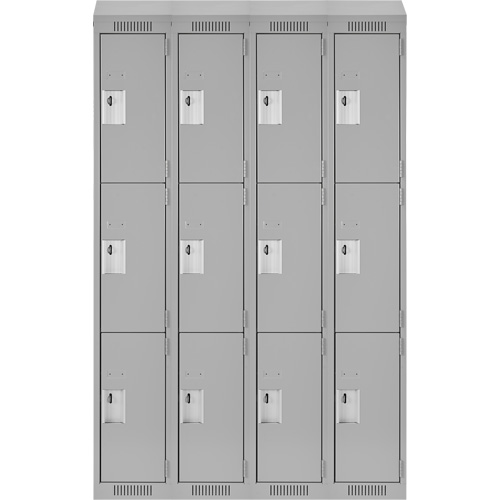 Clean Line Lockers, 3 -tier, Bank of 4, 48" x 18" x 78", Steel, Grey, Rivet (Assembled) Auto-Cam