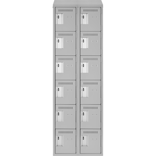 Clean Line Lockerette , 6 -tier, Bank of 2, 24" x 18" x 78", Steel, Grey, Rivet (Assembled) Auto-Cam