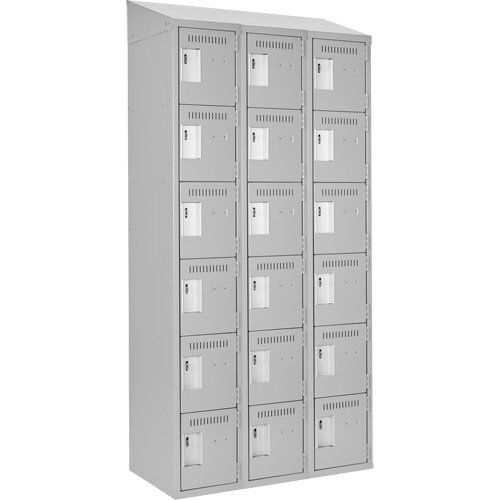 Clean Line Lockerette , 6 -tier, Bank of 3, 36" x 18" x 78", Steel, Grey, Rivet (Assembled) Auto-Cam
