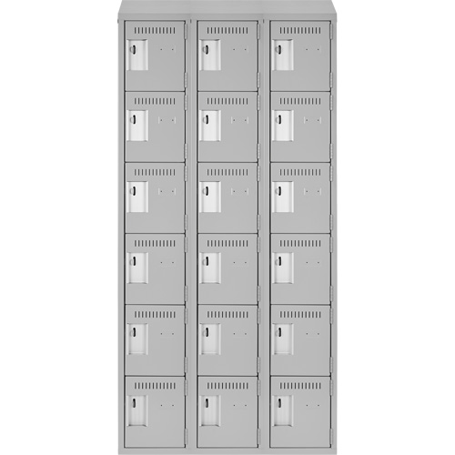 Clean Line Lockerette , 6 -tier, Bank of 3, 36" x 18" x 78", Steel, Grey, Rivet (Assembled) Auto-Cam