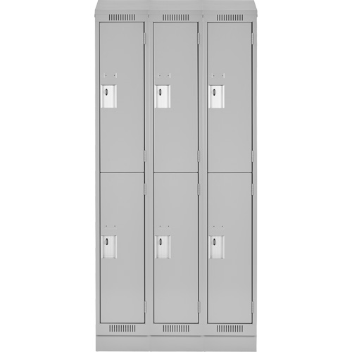 Clean Line Lockers, 2 -tier, Bank of 3, 36" x 18" x 82", Steel, Grey, Rivet (Assembled) Auto-Cam