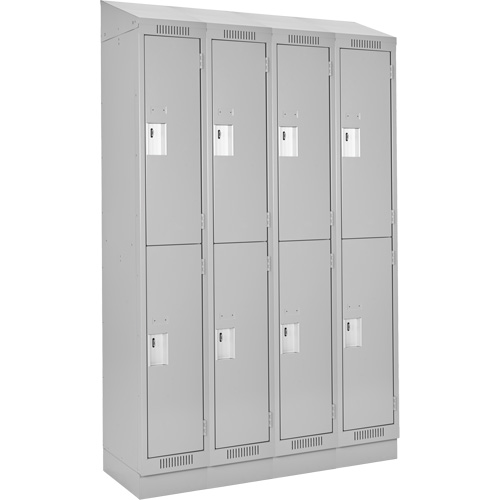 Clean Line Lockers, 2 -tier, Bank of 4, 48" x 18" x 82", Steel, Grey, Rivet (Assembled) Auto-Cam