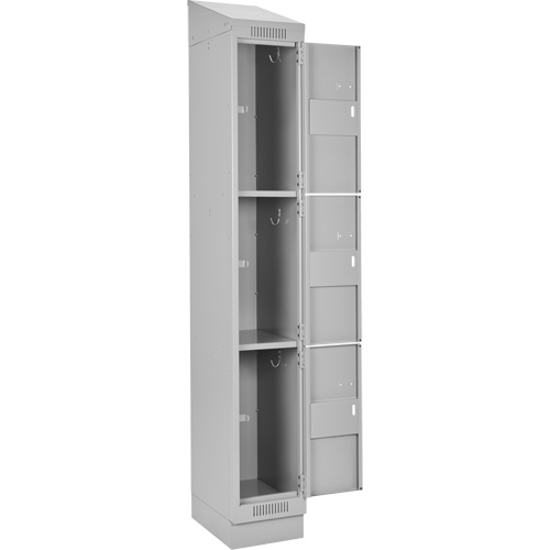 Clean Line Lockers, 3 -tier, Bank of 3, 36" x 18" x 82", Steel, Grey, Rivet (Assembled) Auto-Cam