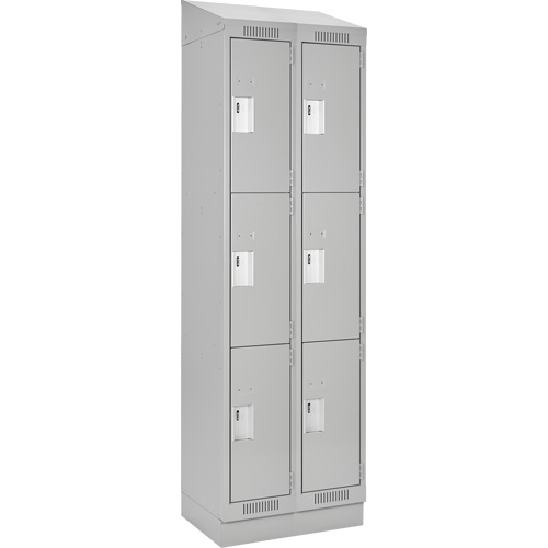 Clean Line Lockers, 3 -tier, Bank of 2, 24" x 18" x 82", Steel, Grey, Rivet (Assembled) Auto-Cam