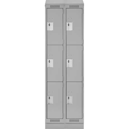 Clean Line Lockers, 3 -tier, Bank of 2, 24" x 18" x 82", Steel, Grey, Rivet (Assembled) Auto-Cam