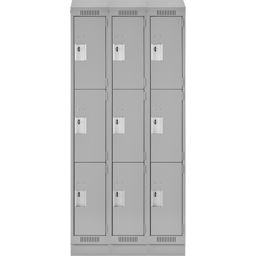 Clean Line Lockers, 3 -tier, Bank of 3, 36" x 18" x 82", Steel, Grey, Rivet (Assembled) Auto-Cam