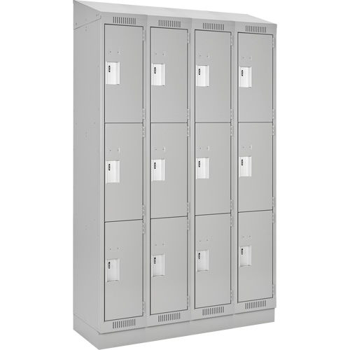 Clean Line Lockers, 3 -tier, Bank of 4, 48" x 18" x 82", Steel, Grey, Rivet (Assembled) Auto-Cam