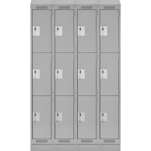 Clean Line Lockers, 3 -tier, Bank of 4, 48" x 18" x 82", Steel, Grey, Rivet (Assembled) Auto-Cam