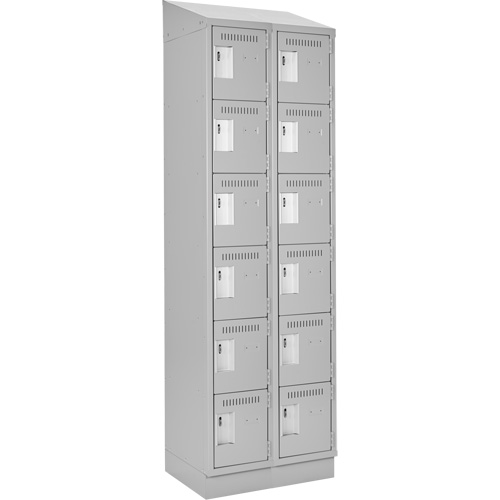 Clean Line Lockerette, 6 -tier, Bank of 2, 24" x 18" x 82", Steel, Grey, Rivet (Assembled) Auto-Cam