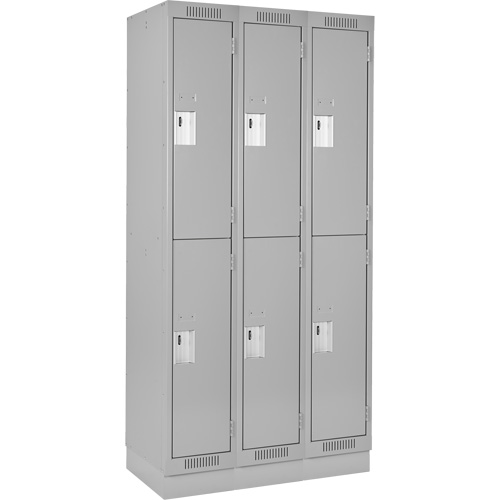 Clean Line Lockers, 2 -tier, Bank of 3, 36" x 18" x 76", Steel, Grey, Rivet (Assembled) Auto-Cam