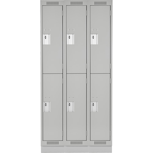 Clean Line Lockers, 2 -tier, Bank of 3, 36" x 18" x 76", Steel, Grey, Rivet (Assembled) Auto-Cam