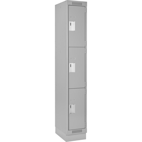 Clean Line Lockers, 3 -tier, 12" x 18" x 76", Steel, Grey, Rivet (Assembled) Auto-Cam