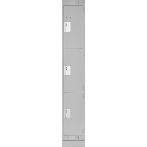 Clean Line Lockers, 3 -tier, 12" x 18" x 76", Steel, Grey, Rivet (Assembled) Auto-Cam
