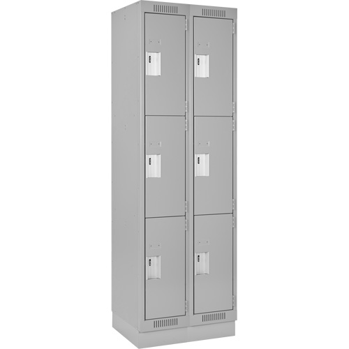 Clean Line Lockers, 3 -tier, Bank of 2, 24" x 18" x 76", Steel, Grey, Rivet (Assembled) Auto-Cam