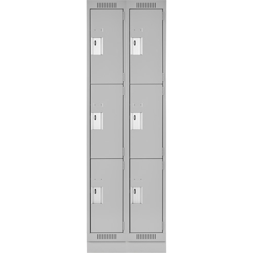 Clean Line Lockers, 3 -tier, Bank of 2, 24" x 18" x 76", Steel, Grey, Rivet (Assembled) Auto-Cam