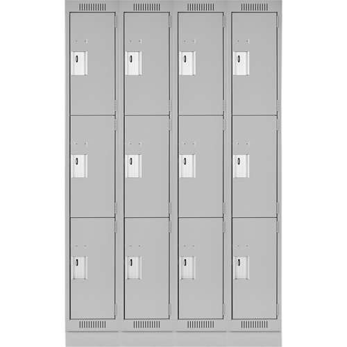 Clean Line Lockers, 3 -tier, Bank of 4, 48" x 18" x 76", Steel, Grey, Rivet (Assembled) Auto-Cam