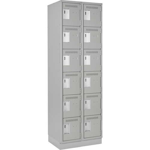 Clean Line Lockerette, 6 -tier, Bank of 2, 24" x 18" x 76", Steel, Grey, Rivet (Assembled) Auto-Cam