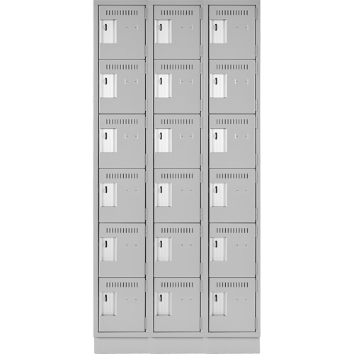 Clean Line Lockerette, 6 -tier, Bank of 3, 36" x 18" x 76", Steel, Grey, Rivet (Assembled) Auto-Cam