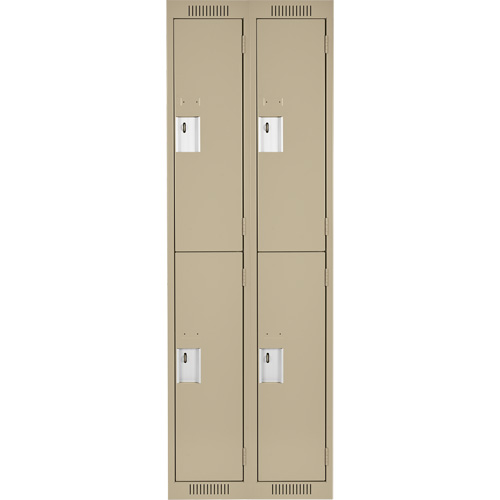 Clean Line Lockers, 2 -tier, Bank of 2, 24" x 18" x 72", Steel, Beige, Rivet (Assembled) Auto-Cam