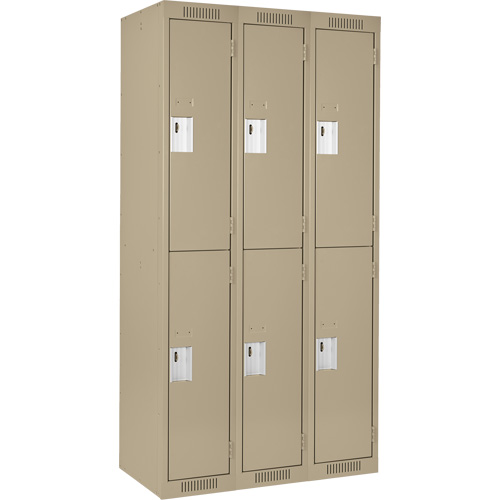 Clean Line Lockers, 2 -tier, Bank of 3, 36" x 18" x 72", Steel, Beige, Rivet (Assembled) Auto-Cam