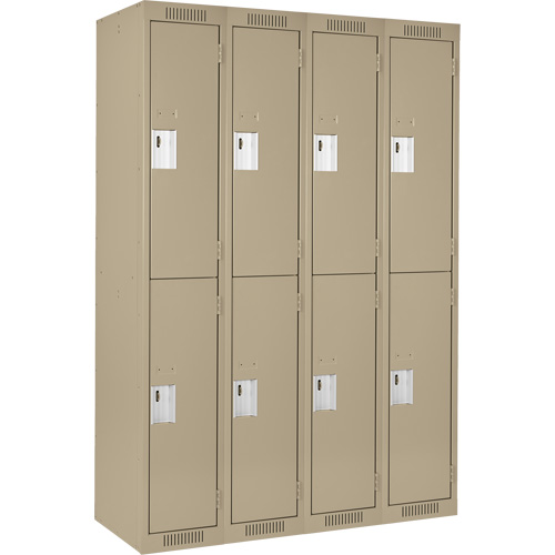Clean Line Lockers, 2 -tier, Bank of 4, 48" x 18" x 72", Steel, Beige, Rivet (Assembled) Auto-Cam
