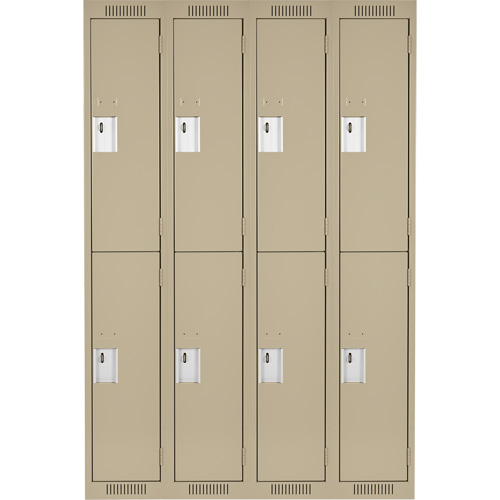 Clean Line Lockers, 2 -tier, Bank of 4, 48" x 18" x 72", Steel, Beige, Rivet (Assembled) Auto-Cam