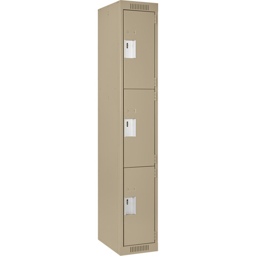 Clean Line Lockers, 3 -tier, 12" x 18" x 72", Steel, Beige, Rivet (Assembled) Auto-Cam