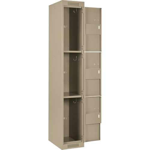 Clean Line Lockers, 3 -tier, Bank of 3, 36" x 18" x 72", Steel, Beige, Rivet (Assembled) Auto-Cam