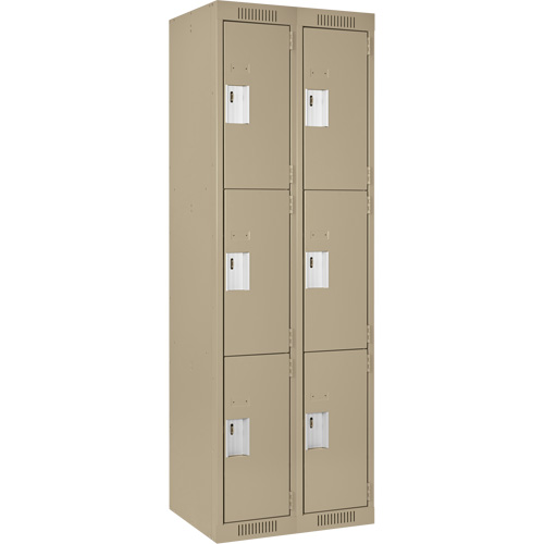 Clean Line Lockers, 3 -tier, Bank of 2, 24" x 18" x 72", Steel, Beige, Rivet (Assembled) Auto-Cam