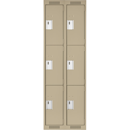 Clean Line Lockers, 3 -tier, Bank of 2, 24" x 18" x 72", Steel, Beige, Rivet (Assembled) Auto-Cam