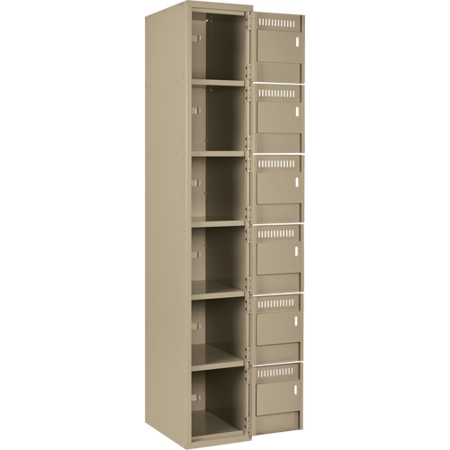 Clean Line Lockerette, 6 -tier, Bank of 3, 36" x 18" x 72", Steel, Beige, Rivet (Assembled) Auto-Cam