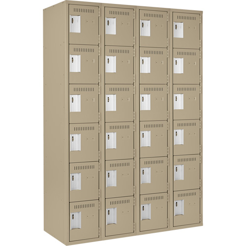 Clean Line Lockerette, 6 -tier, Bank of 4, 48" x 18" x 72", Steel, Beige, Rivet (Assembled) Auto-Cam