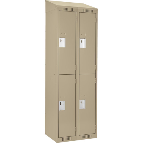 Clean Line Lockers, 2 -tier, Bank of 2, 24" x 18" x 78", Steel, Beige, Rivet (Assembled) Auto-Cam