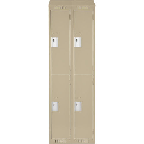 Clean Line Lockers, 2 -tier, Bank of 2, 24" x 18" x 78", Steel, Beige, Rivet (Assembled) Auto-Cam