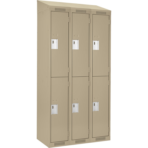 Clean Line Lockers, 2 -tier, Bank of 3, 36" x 18" x 78", Steel, Beige, Rivet (Assembled) Auto-Cam
