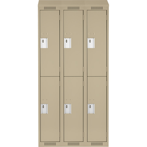 Clean Line Lockers, 2 -tier, Bank of 3, 36" x 18" x 78", Steel, Beige, Rivet (Assembled) Auto-Cam
