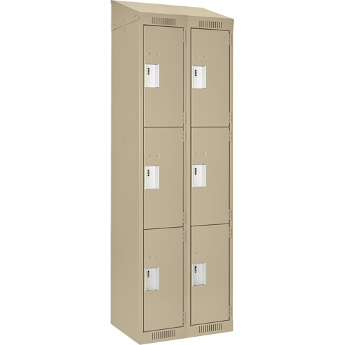 Clean Line Lockers, 3 -tier, Bank of 2, 24" x 18" x 78", Steel, Beige, Rivet (Assembled) Auto-Cam
