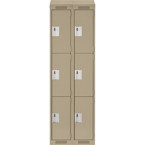 Clean Line Lockers, 3 -tier, Bank of 2, 24" x 18" x 78", Steel, Beige, Rivet (Assembled) Auto-Cam